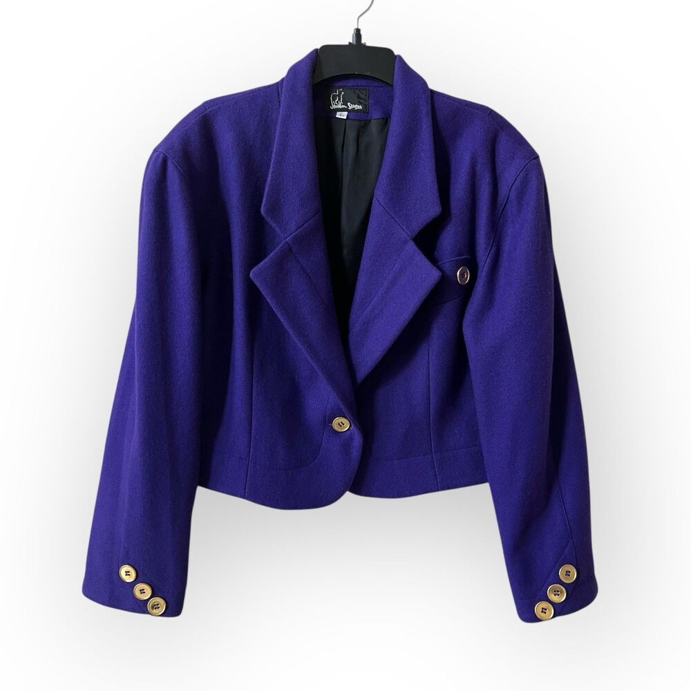 Vintage Jonathan Stevens Wool Cropped Coat Large Purple Gold Blazer Jacket 90s
